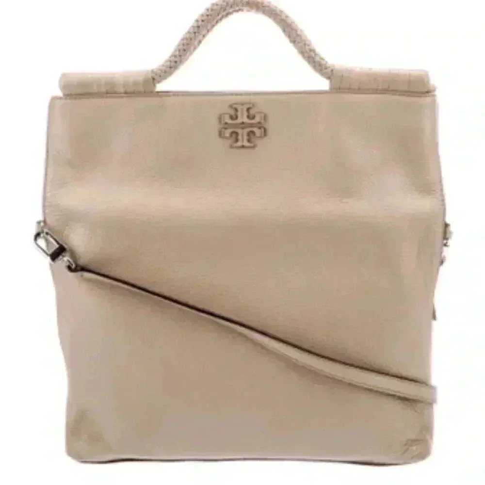 Tory Burch Leather Messenger Bag Beige Adjustable strap Super Clean Inside